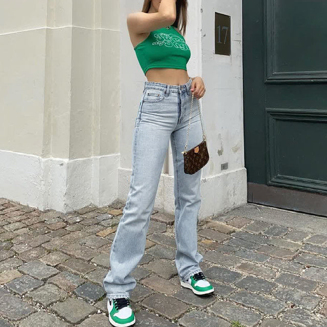Blaue Skinny-Jeans mit hoher Taille und Stretch
