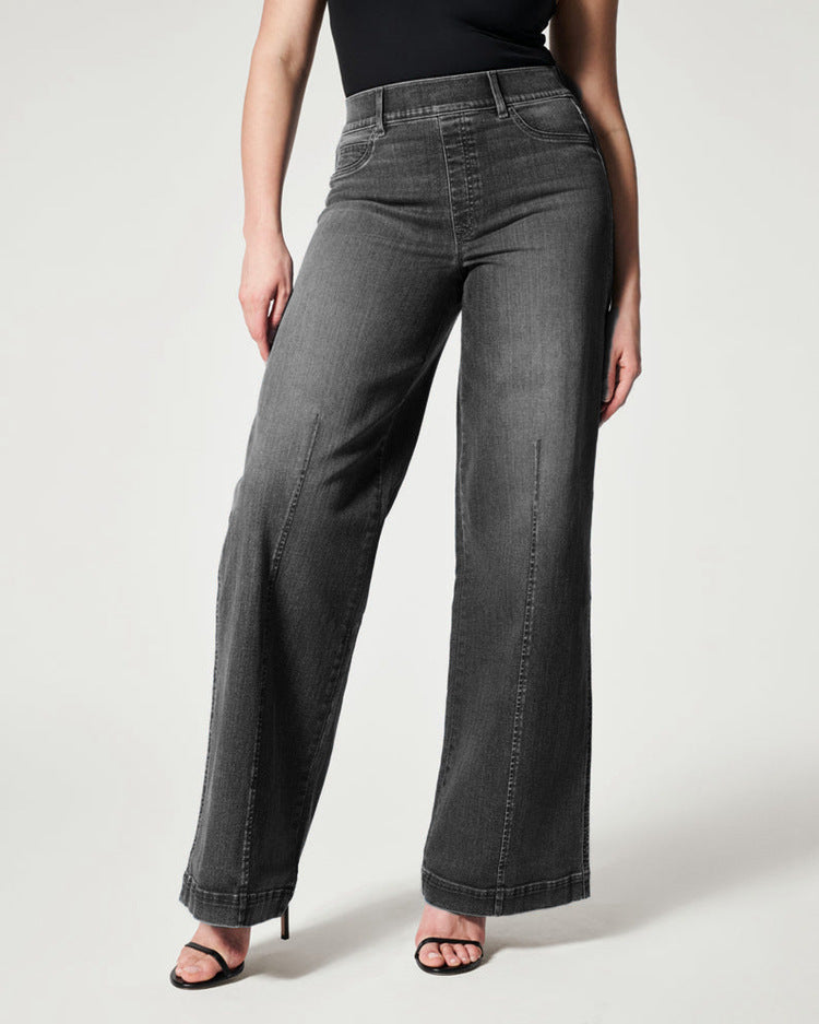 Gerade Damenjeans mit elastischem Bund und weitem Bein