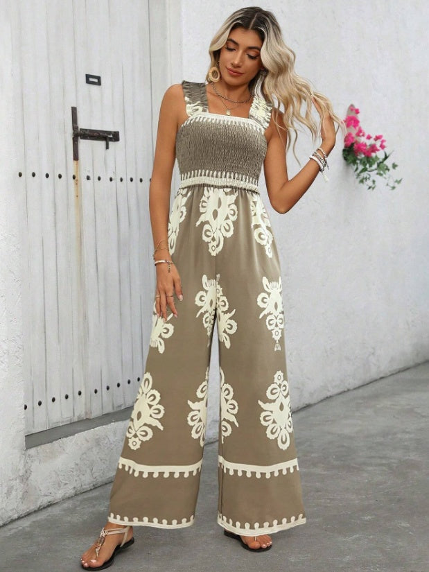 Damen Jumpsuit für den Sommer – Ärmellos, mit Print & weitem Bein