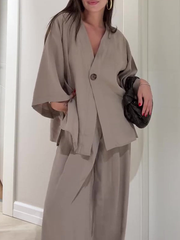Ein-Knopf-Blazer & Hose in Uni-Farbe