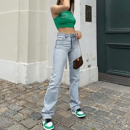 Blaue Skinny-Jeans mit hoher Taille und Stretch