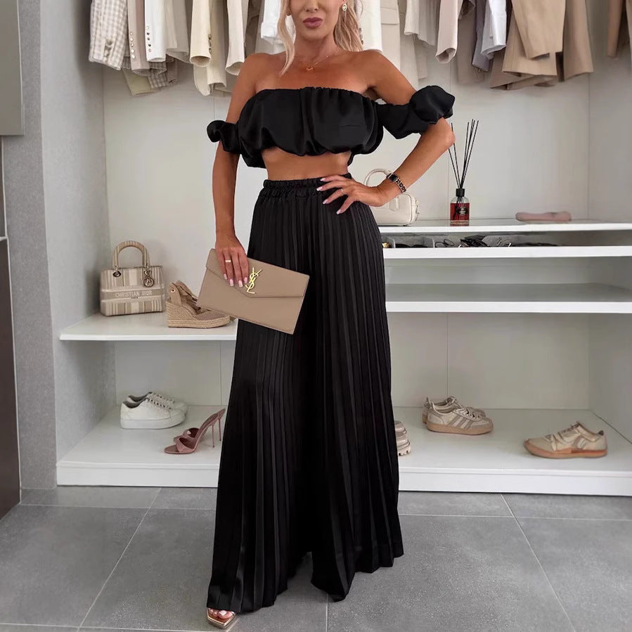 Satin Bandeau-Top mit weiter Hose im eleganten Fashion-Look
