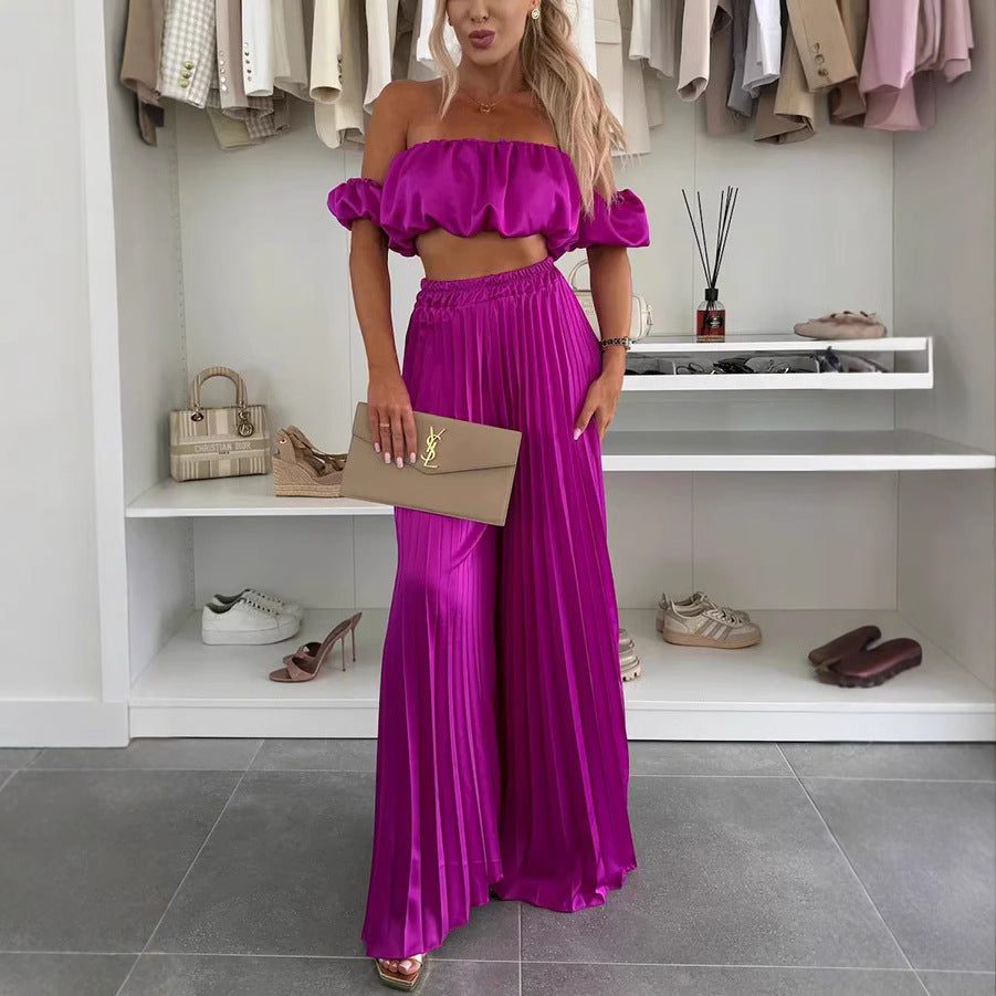 Satin Bandeau-Top mit weiter Hose im eleganten Fashion-Look