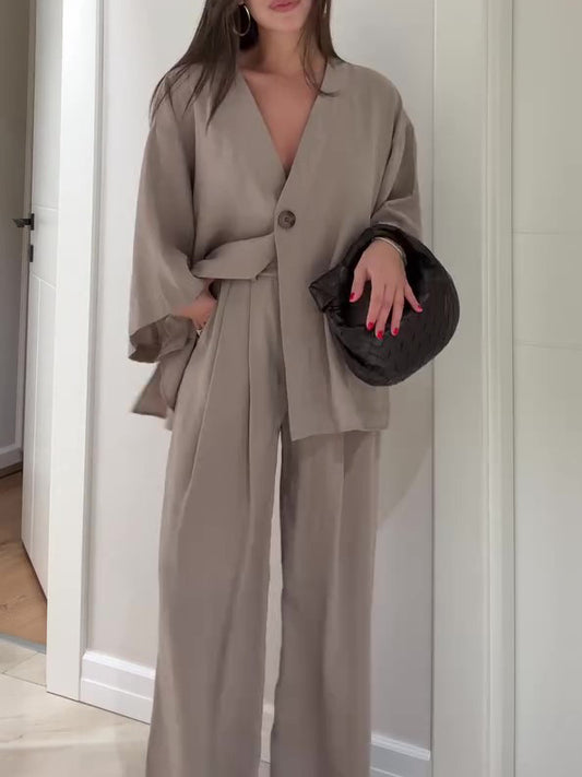 Ein-Knopf-Blazer & Hose in Uni-Farbe