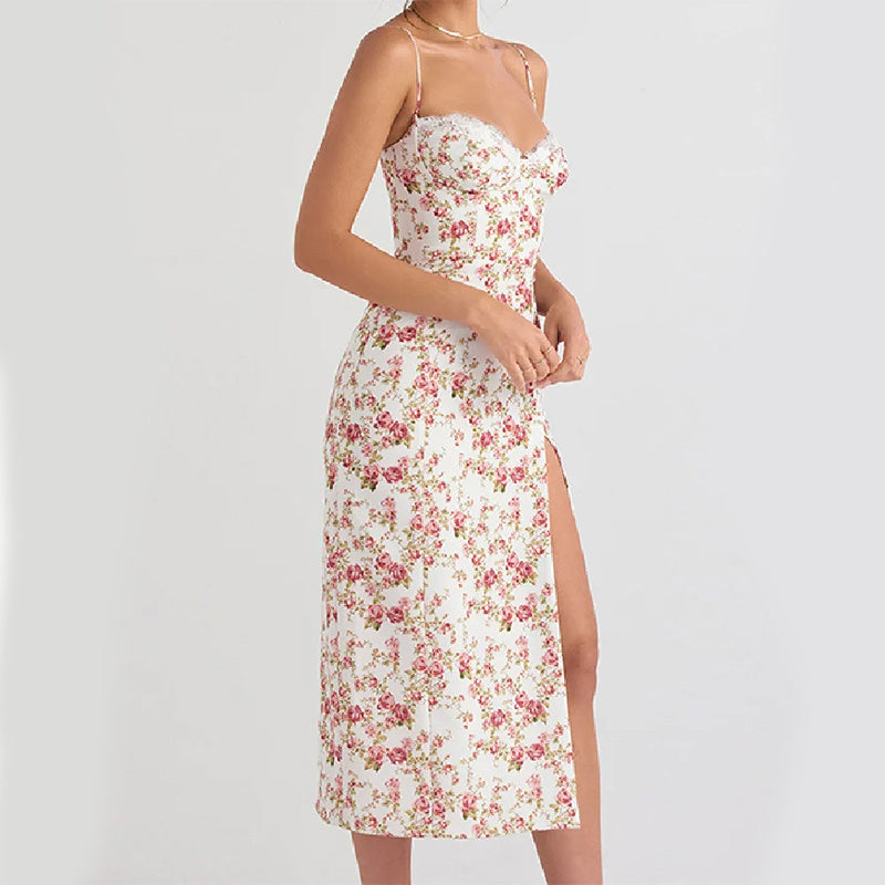 Langes Spitzenkleid mit Blumenprint