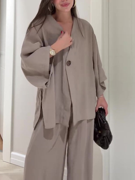 Ein-Knopf-Blazer & Hose in Uni-Farbe