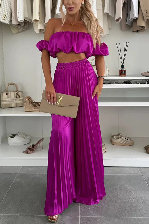 Satin Bandeau-Top mit weiter Hose im eleganten Fashion-Look