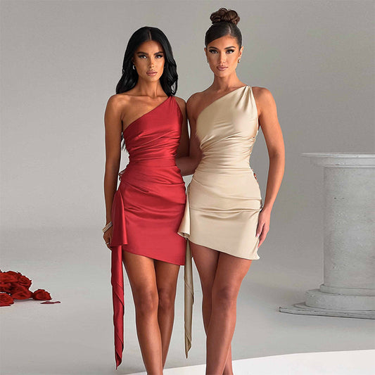 Satin-Minikleid mit One-Shoulder-Design