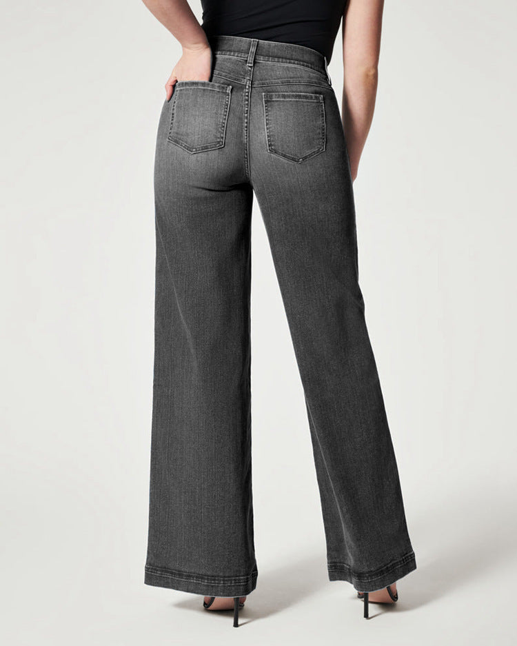 Gerade Damenjeans mit elastischem Bund und weitem Bein