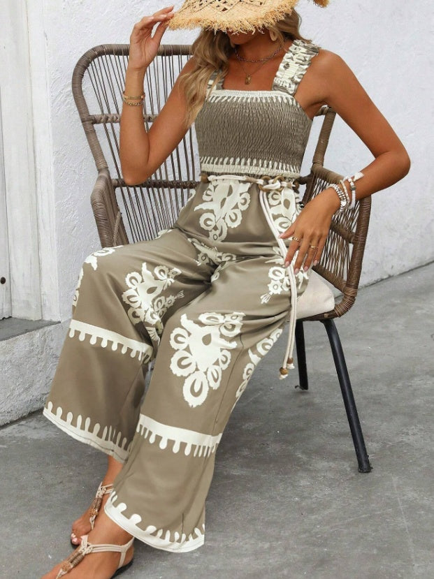 Damen Jumpsuit für den Sommer – Ärmellos, mit Print & weitem Bein