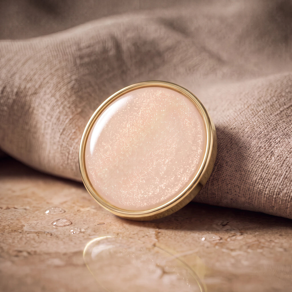 Eternal Aura Aurelia hijab magnet in a shimmering champagne gold finish with a minimalist round design